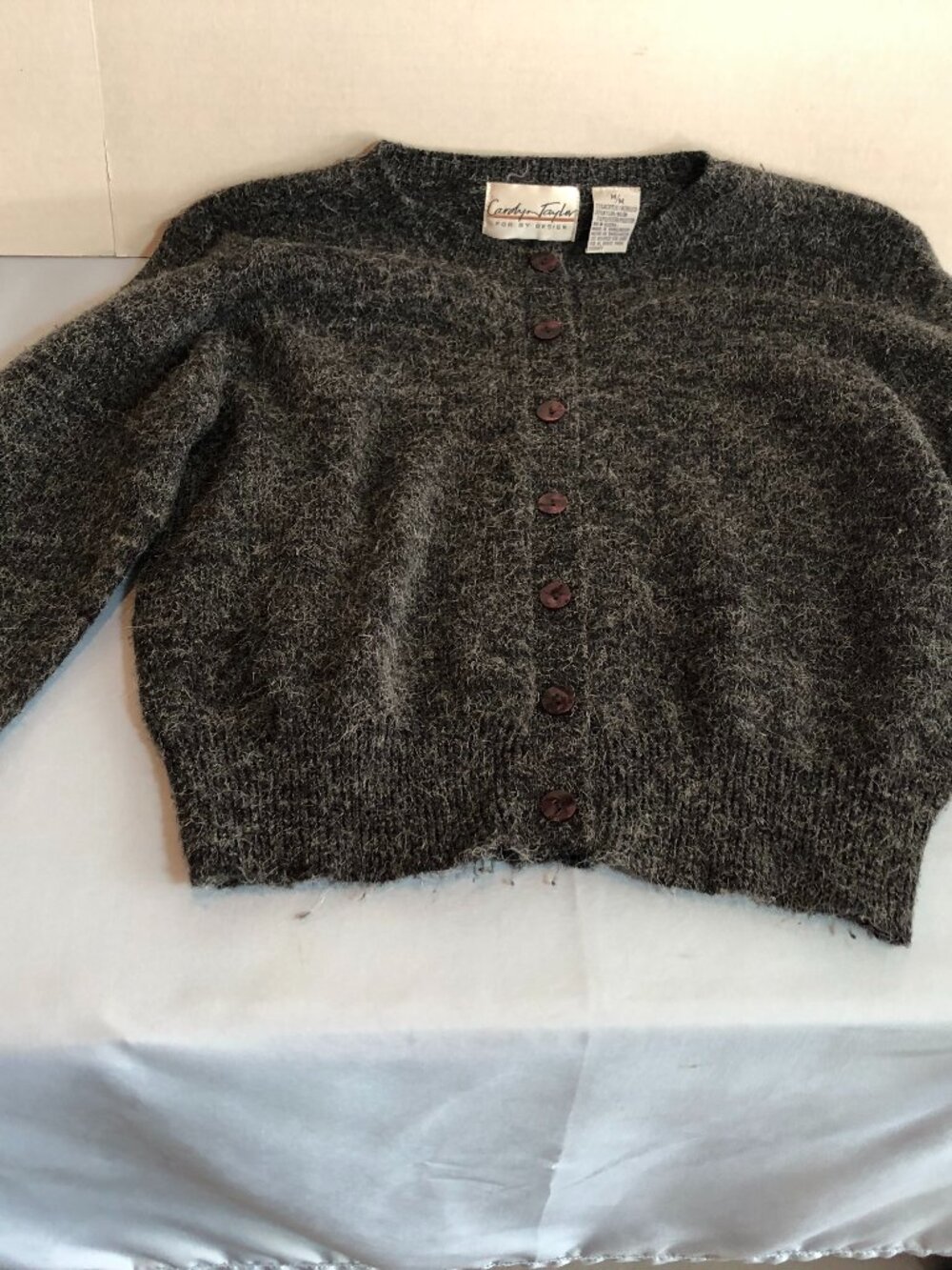 Carolyn Taylor MEDIUM Gray Sweater Button Down 18.5" LENGTH #GRLS